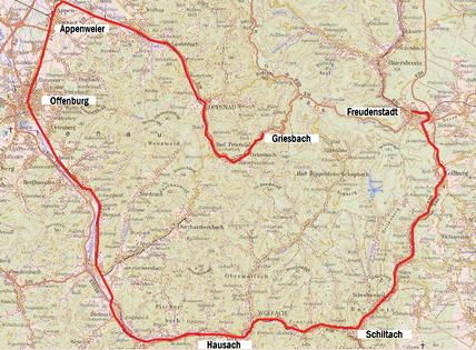Laufweg der OSB von Freudenstadt nach Bad Griesbach